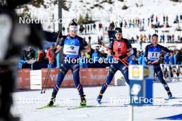 17.03.2024, Canmore, Canada (CAN): Lou Jeanmonnot (FRA), Julia Simon (FRA), Juni Arnekleiv (NOR), (l-r) - IBU World Cup Biathlon, mass women, Canmore (CAN). www.nordicfocus.com. © Manzoni/NordicFocus. Every downloaded picture is fee-liable.