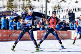 17.03.2024, Canmore, Canada (CAN): Lou Jeanmonnot (FRA), Julia Simon (FRA), (l-r) - IBU World Cup Biathlon, mass women, Canmore (CAN). www.nordicfocus.com. © Manzoni/NordicFocus. Every downloaded picture is fee-liable.