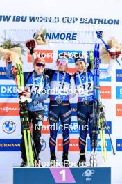 17.03.2024, Canmore, Canada (CAN): Janina Hettich-Walz (GER), Lou Jeanmonnot (FRA), Gilonne Guigonnat (FRA), (l-r) - IBU World Cup Biathlon, mass women, Canmore (CAN). www.nordicfocus.com. © Manzoni/NordicFocus. Every downloaded picture is fee-liable.