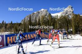 17.03.2024, Canmore, Canada (CAN): Ingrid Landmark Tandrevold (NOR), Julia Simon (FRA), Anna Gandler (AUT), Lena Haecki-Gross (SUI), Justine Braisaz-Bouchet (FRA), (l-r) - IBU World Cup Biathlon, mass women, Canmore (CAN). www.nordicfocus.com. © Manzoni/NordicFocus. Every downloaded picture is fee-liable.