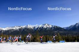 17.03.2024, Canmore, Canada (CAN): Lucie Charvatova (CZE), Elvira Oeberg (SWE), Marketa Davidova (CZE), Lena Haecki-Gross (SUI), Anamarija Lampic (SLO), Vanessa Voigt (GER), Lou Jeanmonnot (FRA), Julia Simon (FRA), Justine Braisaz-Bouchet (FRA), (l-r) - IBU World Cup Biathlon, mass women, Canmore (CAN). www.nordicfocus.com. © Manzoni/NordicFocus. Every downloaded picture is fee-liable.