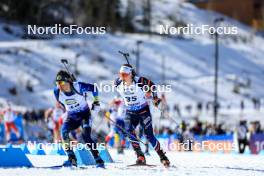 16.03.2024, Canmore, Canada (CAN): Alexandr Mukhin (KAZ), Fabien Claude (FRA), (l-r) - IBU World Cup Biathlon, pursuit men, Canmore (CAN). www.nordicfocus.com. © Manzoni/NordicFocus. Every downloaded picture is fee-liable.
