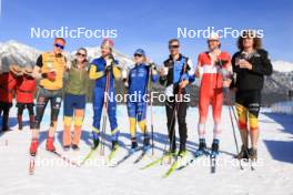 16.03.2024, Canmore, Canada (CAN): Benedikt Doll (GER), Peppe Femling (SWE), Olle Dahlin (SWE), IBU President, Mona Brorsson (SWE), Raido Raenkel (EST), Jules Burnotte (CAN), (l-r) - IBU World Cup Biathlon, pursuit men, Canmore (CAN). www.nordicfocus.com. © Manzoni/NordicFocus. Every downloaded picture is fee-liable.