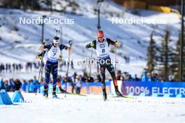 16.03.2024, Canmore, Canada (CAN): Eric Perrot (FRA), Johannes Kuehn (GER), (l-r) - IBU World Cup Biathlon, pursuit men, Canmore (CAN). www.nordicfocus.com. © Manzoni/NordicFocus. Every downloaded picture is fee-liable.