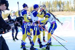 16.03.2024, Canmore, Canada (CAN): Martin Ponsiluoma (SWE), Sebastian Samuelsson (SWE), Peppe Femling (SWE), (l-r) - IBU World Cup Biathlon, pursuit men, Canmore (CAN). www.nordicfocus.com. © Manzoni/NordicFocus. Every downloaded picture is fee-liable.