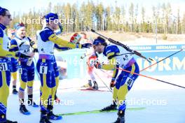 16.03.2024, Canmore, Canada (CAN): Martin Ponsiluoma (SWE), Jesper Nelin (SWE), Sebastian Samuelsson (SWE), Peppe Femling (SWE), (l-r) - IBU World Cup Biathlon, pursuit men, Canmore (CAN). www.nordicfocus.com. © Manzoni/NordicFocus. Every downloaded picture is fee-liable.