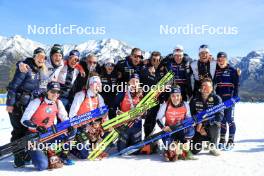 16.03.2024, Canmore, Canada (CAN): Julia Simon (FRA), Lou Jeanmonnot (FRA), Justine Braisaz-Bouchet (FRA), Jeanne Richard (FRA), Gilonne Guigonnat (FRA), Antonin Guigonnat (FRA), Sophie Chauveau (FRA), (l-r) - IBU World Cup Biathlon, pursuit women, Canmore (CAN). www.nordicfocus.com. © Manzoni/NordicFocus. Every downloaded picture is fee-liable.