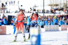 16.03.2024, Canmore, Canada (CAN): Lena Haecki-Gross (SUI), Lou Jeanmonnot (FRA), (l-r) - IBU World Cup Biathlon, pursuit women, Canmore (CAN). www.nordicfocus.com. © Manzoni/NordicFocus. Every downloaded picture is fee-liable.