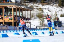 16.03.2024, Canmore, Canada (CAN): Samuela Comola (ITA), Elvira Oeberg (SWE), (l-r) - IBU World Cup Biathlon, pursuit women, Canmore (CAN). www.nordicfocus.com. © Manzoni/NordicFocus. Every downloaded picture is fee-liable.