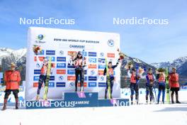 16.03.2024, Canmore, Canada (CAN): Lou Jeanmonnot (FRA), Lisa Vittozzi (ITA), Justine Braisaz-Bouchet (FRA), Julia Simon (FRA), Gilonne Guigonnat (FRA), Anna Gandler (AUT), (l-r) - IBU World Cup Biathlon, pursuit women, Canmore (CAN). www.nordicfocus.com. © Manzoni/NordicFocus. Every downloaded picture is fee-liable.