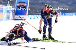 16.03.2024, Canmore, Canada (CAN): Lou Jeanmonnot (FRA), Justine Braisaz-Bouchet (FRA), (l-r) - IBU World Cup Biathlon, pursuit women, Canmore (CAN). www.nordicfocus.com. © Manzoni/NordicFocus. Every downloaded picture is fee-liable.