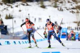 16.03.2024, Canmore, Canada (CAN): Janina Hettich-Walz (GER), Justine Braisaz-Bouchet (FRA), (l-r) - IBU World Cup Biathlon, pursuit women, Canmore (CAN). www.nordicfocus.com. © Manzoni/NordicFocus. Every downloaded picture is fee-liable.