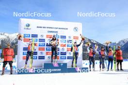 16.03.2024, Canmore, Canada (CAN): Lou Jeanmonnot (FRA), Lisa Vittozzi (ITA), Justine Braisaz-Bouchet (FRA), Julia Simon (FRA), Gilonne Guigonnat (FRA), Anna Gandler (AUT), (l-r) - IBU World Cup Biathlon, pursuit women, Canmore (CAN). www.nordicfocus.com. © Manzoni/NordicFocus. Every downloaded picture is fee-liable.