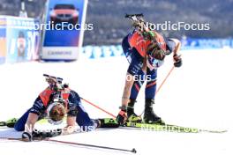 16.03.2024, Canmore, Canada (CAN): Lou Jeanmonnot (FRA), Justine Braisaz-Bouchet (FRA), (l-r) - IBU World Cup Biathlon, pursuit women, Canmore (CAN). www.nordicfocus.com. © Manzoni/NordicFocus. Every downloaded picture is fee-liable.