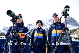 14.03.2024, Canmore, Canada (CAN): Johan Hagstroem (SWE), coach Team Sweden, Emma Hoeglund (SWE), Team Sweden, Mattias Jr. Nilsson of Sweden, (l-r) - IBU World Cup Biathlon, sprint women, Canmore (CAN). www.nordicfocus.com. © Manzoni/NordicFocus. Every downloaded picture is fee-liable.