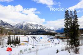 13.03.2024, Canmore, Canada (CAN): Event Feature: Overview over the biathlon stadium with the shooting range, the finish, the penalty loop, the warm up area and the start - IBU World Cup Biathlon, training, Canmore (CAN). www.nordicfocus.com. © Manzoni/NordicFocus. Every downloaded picture is fee-liable.
