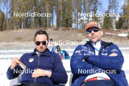 13.03.2024, Canmore, Canada (CAN): Patrick Oberegger (ITA) coach Team Norway, Siegfried Mazet (FRA) coach team Norway, (l-r) - IBU World Cup Biathlon, training, Canmore (CAN). www.nordicfocus.com. © Manzoni/NordicFocus. Every downloaded picture is fee-liable.