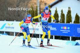 28.01.2024, Brezno-Osrblie, Slovakia (SVK): Sara Andersson (SWE), Anton Ivarsson (SWE), (l-r) - IBU Open European Championships Biathlon, single mixed relay, Brezno-Osrblie (SVK). www.nordicfocus.com. © Reichert/NordicFocus. Every downloaded picture is fee-liable.