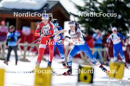 22.03.2024, Meribel, France (FRA): Joanne Weiss (FRA), Juliette Oliva (FRA), (l-r)  - French Championships biathlon, mass, Meribel (FRA). www.nordicfocus.com. © Thibaut/NordicFocus. Every downloaded picture is fee-liable.