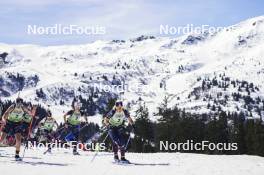 22.03.2024, Meribel, France (FRA): Julia Simon (FRA), Chloe Chevalier (FRA), Anaelle Bondoux (FRA), Jeanne Richard (FRA), Sophie Chauveau (FRA) - French Championships biathlon, mass, Meribel (FRA). www.nordicfocus.com. © Thibaut/NordicFocus. Every downloaded picture is fee-liable.