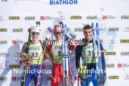 22.03.2024, Meribel, France (FRA): Leo Carlier (FRA), Antonin Guy (FRA), Alexis Colomban (FRA), (l-r) - French Championships biathlon, mass, Meribel (FRA). www.nordicfocus.com. © Thibaut/NordicFocus. Every downloaded picture is fee-liable.