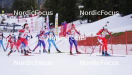 23.03.2024, Meribel, France (FRA): Matilda Dodos (FRA), Eline Curnillon (FRA), Rose Marguet (FRA), Rosalie Odile (FRA), (l-r) - French Championships biathlon, relay, Meribel (FRA). www.nordicfocus.com. © Thibaut/NordicFocus. Every downloaded picture is fee-liable.