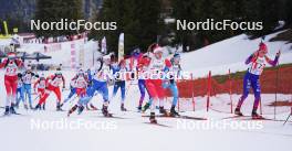 23.03.2024, Meribel, France (FRA): Juliette Oliva (FRA), Matilda Dodos (FRA), Rose Marguet (FRA), (l-r) - French Championships biathlon, relay, Meribel (FRA). www.nordicfocus.com. © Thibaut/NordicFocus. Every downloaded picture is fee-liable.