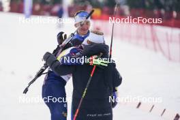 23.03.2024, Meribel, France (FRA): Valentin Lejeune (FRA), Guillaume Poirot (FRA), Marius Thiriat (FRA), (l-r) - French Championships biathlon, relay, Meribel (FRA). www.nordicfocus.com. © Thibaut/NordicFocus. Every downloaded picture is fee-liable.