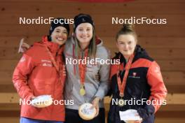 23.03.2024, Oberwald, Switzerland (SUI): Ronja Rietveld (SUI), Lara Berwert (SUI), Elina Biderbost (SUI), (l-r) - Swiss Championships biathlon, prize giving ceremony, Oberwald (SUI). www.nordicfocus.com. © Manzoni/NordicFocus. Every downloaded picture is fee-liable.