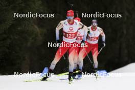 23.03.2024, Ulrichen, Switzerland (SUI): Niklas Hartweg (SUI), Sebastian Stalder (SUI), Joscha Burkhalter (SUI), (l-r) - Swiss Championships biathlon, mass, Ulrichen (SUI). www.nordicfocus.com. © Manzoni/NordicFocus. Every downloaded picture is fee-liable.
