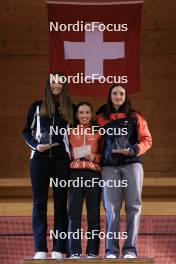 23.03.2024, Oberwald, Switzerland (SUI): Elea Rieder (SUI), Giannina Piller (SUI), Sophia Imwinkelried (SUI), (l-r) - Swiss Championships biathlon, prize giving ceremony, Oberwald (SUI). www.nordicfocus.com. © Manzoni/NordicFocus. Every downloaded picture is fee-liable.