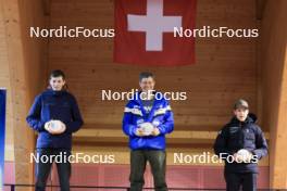 23.03.2024, Oberwald, Switzerland (SUI): Lukas Berwert (SUI), Toni Patt (SUI), Basil Rohrer (SUI), (l-r) - Swiss Championships biathlon, prize giving ceremony, Oberwald (SUI). www.nordicfocus.com. © Manzoni/NordicFocus. Every downloaded picture is fee-liable.