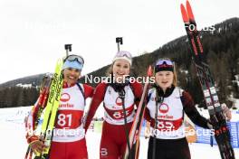 23.03.2024, Ulrichen, Switzerland (SUI): Ronja Rietveld (SUI), Lara Berwert (SUI), Elina Biderbost (SUI), (l-r) - Swiss Championships biathlon, mass, Ulrichen (SUI). www.nordicfocus.com. © Manzoni/NordicFocus. Every downloaded picture is fee-liable.