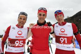 23.03.2024, Ulrichen, Switzerland (SUI): Loris Maier (SUI), Silvano Demarmels (SUI), Matthias Riebli (SUI), (l-r) - Swiss Championships biathlon, mass, Ulrichen (SUI). www.nordicfocus.com. © Manzoni/NordicFocus. Every downloaded picture is fee-liable.