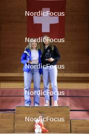 23.03.2024, Oberwald, Switzerland (SUI): Evelyn Stalder (SUI), Lara Marti (SUI), (l-r) - Swiss Championships biathlon, prize giving ceremony, Oberwald (SUI). www.nordicfocus.com. © Manzoni/NordicFocus. Every downloaded picture is fee-liable.