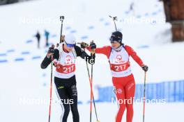 24.03.2024, Ulrichen, Switzerland (SUI): Sven Niederhauser (SUI), Ronja Rietveld (SUI), (l-r) - Swiss Championships biathlon, single mixed relay, Ulrichen (SUI). www.nordicfocus.com. © Manzoni/NordicFocus. Every downloaded picture is fee-liable.