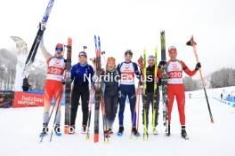 24.03.2024, Ulrichen, Switzerland (SUI): Sandro Bovisi (SUI), Sari Elena Egger (SUI), Lea Meier (SUI), Jakob Richter (SUI), Sophia Imwinkelried (SUI), Remo Burch (SUI), (l-r) - Swiss Championships biathlon, single mixed relay, Ulrichen (SUI). www.nordicfocus.com. © Manzoni/NordicFocus. Every downloaded picture is fee-liable.