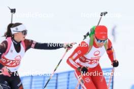24.03.2024, Ulrichen, Switzerland (SUI): Sophia Imwinkelried (SUI), Remo Burch (SUI), (l-r) - Swiss Championships biathlon, single mixed relay, Ulrichen (SUI). www.nordicfocus.com. © Manzoni/NordicFocus. Every downloaded picture is fee-liable.