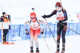 24.03.2024, Ulrichen, Switzerland (SUI): Alessia Laager (SUI), Leon Imwinkelried (SUI), (l-r) - Swiss Championships biathlon, single mixed relay, Ulrichen (SUI). www.nordicfocus.com. © Manzoni/NordicFocus. Every downloaded picture is fee-liable.