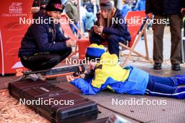 14.02.2024, Nove Mesto na Morave, Czechia (CZE): Event Feature: Kid trying biathlon - IBU World Championships Biathlon, individual men, Nove Mesto na Morave (CZE). www.nordicfocus.com. © Manzoni/NordicFocus. Every downloaded picture is fee-liable.