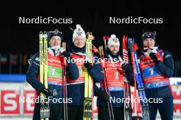 17.02.2024, Nove Mesto na Morave, Czechia (CZE): Tarjei Boe (NOR), Sturla Holm Laegreid (NOR), Vetle Sjaastad Christiansen (NOR), (l-r) - IBU World Championships Biathlon, medals, Nove Mesto na Morave (CZE). www.nordicfocus.com. © Thibaut/NordicFocus. Every downloaded picture is fee-liable.