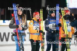 13.02.2024, Nove Mesto na Morave, Czechia (CZE): Lisa Vittozzi (ITA), Janina Hettich-Walz (GER), Julia Simon (FRA), Selina Grotian (GER), (l-r) - IBU World Championships Biathlon, medals, Nove Mesto na Morave (CZE). www.nordicfocus.com. © Thibaut/NordicFocus. Every downloaded picture is fee-liable.