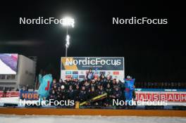 13.02.2024, Nove Mesto na Morave, Czechia (CZE): Julia Simon (FRA), Lou Jeanmonnot (FRA), Gilonne Guigonnat (FRA), Justine Braisaz-Bouchet (FRA), (l-r) - IBU World Championships Biathlon, medals, Nove Mesto na Morave (CZE). www.nordicfocus.com. © Thibaut/NordicFocus. Every downloaded picture is fee-liable.