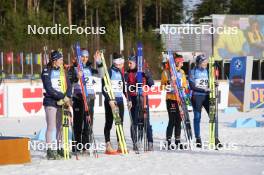 18.02.2024, Nove Mesto na Morave, Czechia (CZE): Justine Braisaz-Bouchet (FRA), Lisa Vittozzi (ITA), Lou Jeanmonnot (FRA), Julia Simon (FRA), Vanessa Voigt (GER), Lisa Theresa Hauser (AUT), (l-r) - IBU World Championships Biathlon, medals, Nove Mesto na Morave (CZE). www.nordicfocus.com. © Thibaut/NordicFocus. Every downloaded picture is fee-liable.