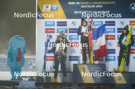07.02.2024, Nove Mesto na Morave, Czechia (CZE): Justine Braisaz-Bouchet (FRA), Sophie Chauveau (FRA), (l-r) - IBU World Championships Biathlon, medals, Nove Mesto na Morave (CZE). www.nordicfocus.com. © Thibaut/NordicFocus. Every downloaded picture is fee-liable.