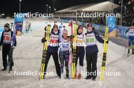 07.02.2024, Nove Mesto na Morave, Czechia (CZE): Tarjei Boe (NOR), Ingrid Landmark Tandrevold (NOR), Karoline Offigstad Knotten (NOR), Johannes Thingnes Boe (NOR), (l-r) - IBU World Championships Biathlon, mixed relay, Nove Mesto na Morave (CZE). www.nordicfocus.com. © Thibaut/NordicFocus. Every downloaded picture is fee-liable.