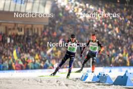 07.02.2024, Nove Mesto na Morave, Czechia (CZE): Quentin Fillon Maillet (FRA), Philipp Nawrath (GER), (l-r) - IBU World Championships Biathlon, mixed relay, Nove Mesto na Morave (CZE). www.nordicfocus.com. © Manzoni/NordicFocus. Every downloaded picture is fee-liable.