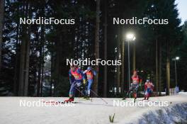 17.02.2024, Nove Mesto na Morave, Czechia (CZE): Vladislav Kireyev (KAZ), Kristo Siimer (EST), Johannes Kuehn (GER), (l-r) - IBU World Championships Biathlon, relay men, Nove Mesto na Morave (CZE). www.nordicfocus.com. © Thibaut/NordicFocus. Every downloaded picture is fee-liable.