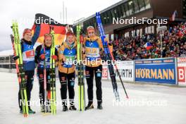 17.02.2024, Nove Mesto na Morave, Czechia (CZE): Janina Hettich-Walz (GER), Sophia Schneider (GER), Selina Grotian (GER), Vanessa Voigt (GER), (l-r) - IBU World Championships Biathlon, relay women, Nove Mesto na Morave (CZE). www.nordicfocus.com. © Manzoni/NordicFocus. Every downloaded picture is fee-liable.