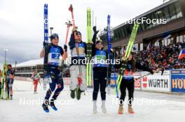 17.02.2024, Nove Mesto na Morave, Czechia (CZE): Julia Simon (FRA), Justine Braisaz-Bouchet (FRA), Sophie Chauveau (FRA), Lou Jeanmonnot (FRA), (l-r) - IBU World Championships Biathlon, relay women, Nove Mesto na Morave (CZE). www.nordicfocus.com. © Manzoni/NordicFocus. Every downloaded picture is fee-liable.